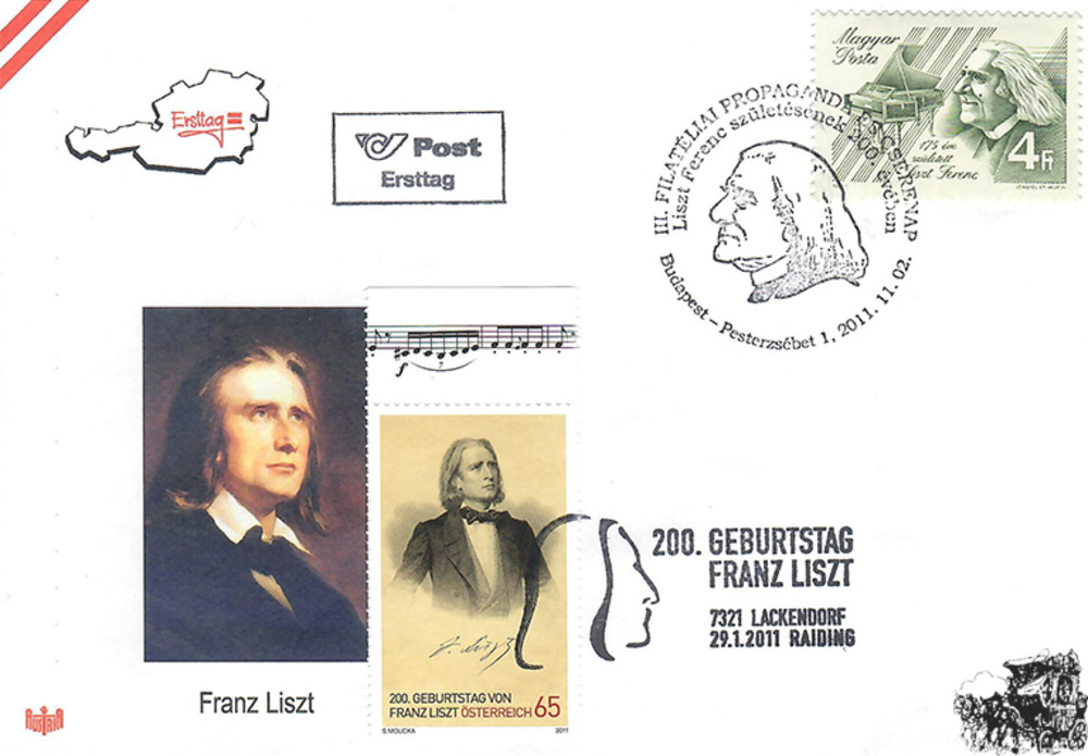 Österreich 2011 FDC - 65 C + 4 Ft - 200. Geburtstag von Franz Liszt - E.-K.