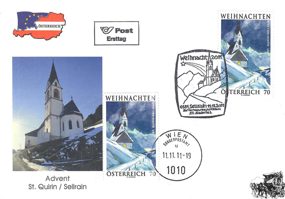 Österreich 2011 FDC - 2 x 70 C - Advent 2011 St. Quirin