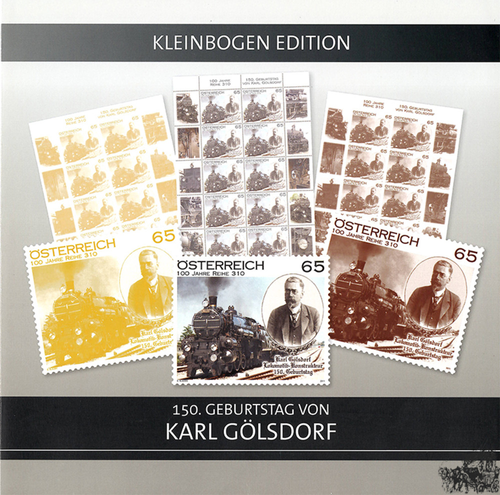 150. Geburtstag von Karl Gölsdorf, Kleinbogen.Edition ** mit Klbg und Farbdrucken in gelb und braun