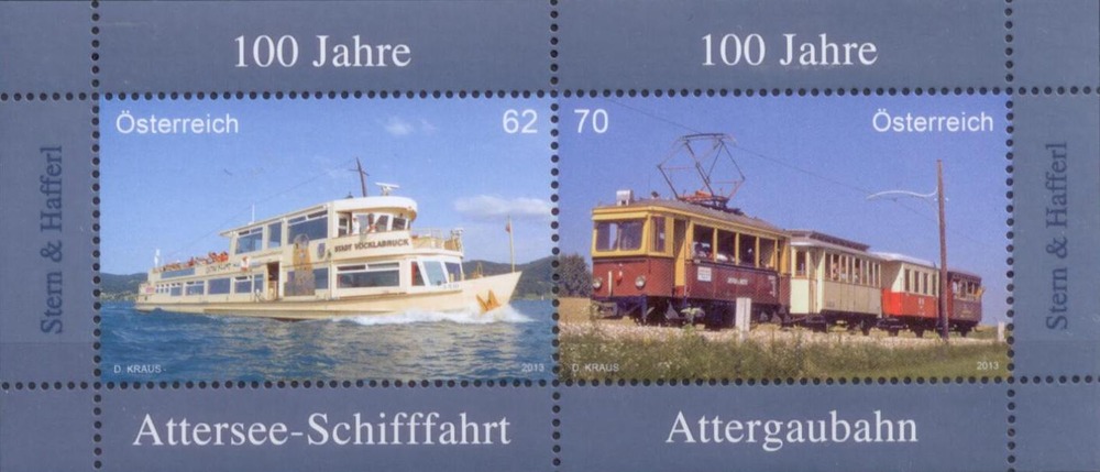 Österreich 2013 ** - 0,62+0,70 € Block, Attersee Schiff- und Bahnfahrt