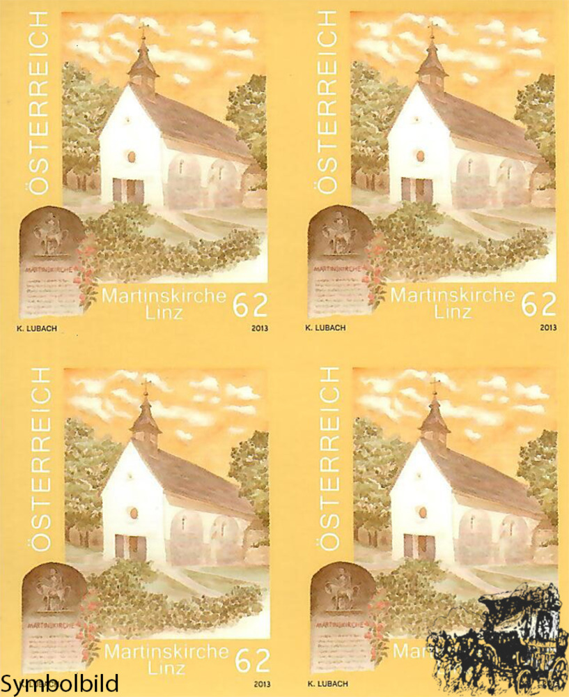 Österreich 2013 ** - 0,62 € Kirchen in Österreich - Martinskirche Linz - Buntdruck-Viererblock