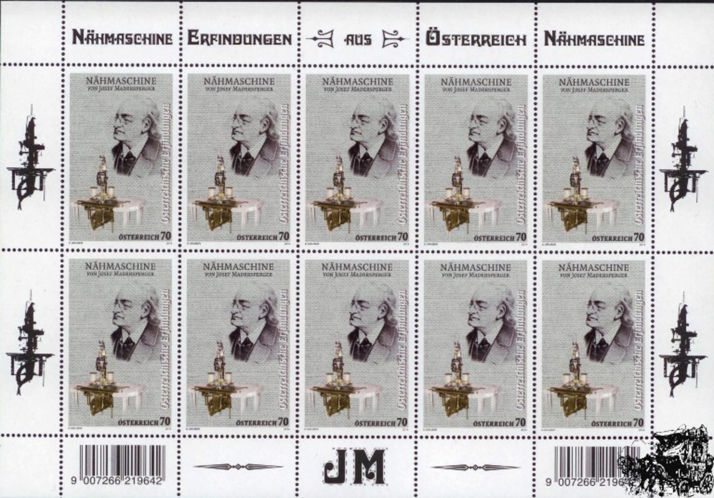 Österreich 2014 - 10 x 0,70 € “Nähmaschine - Josef Madersperger“
