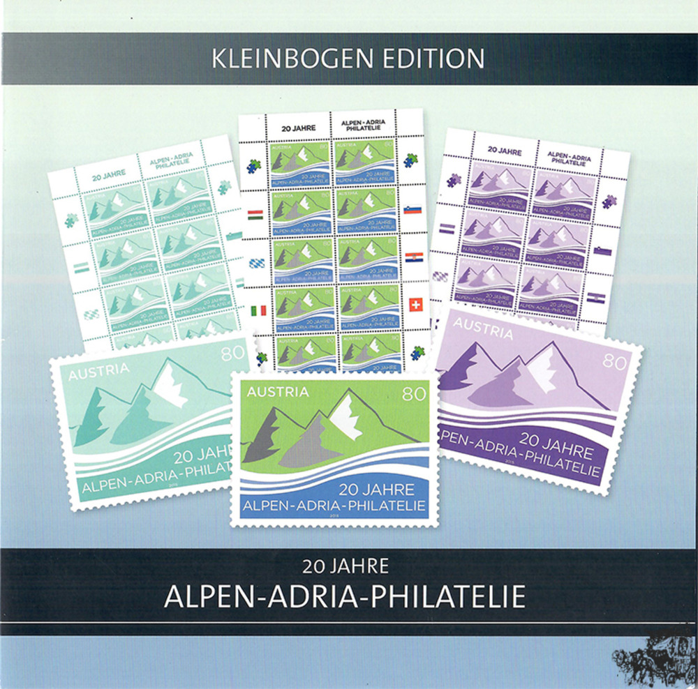 20 Jahre Alpen-Adria-Philatelie, Kleinbogen.Edition ** mit Klbg und Farbdrucken in türkis und violett