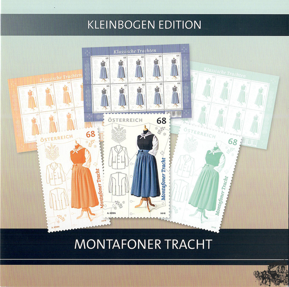 Montafoner Tracht, Kleinbogen.Edition ** mit Klbg und Farbdrucken in orange und grün