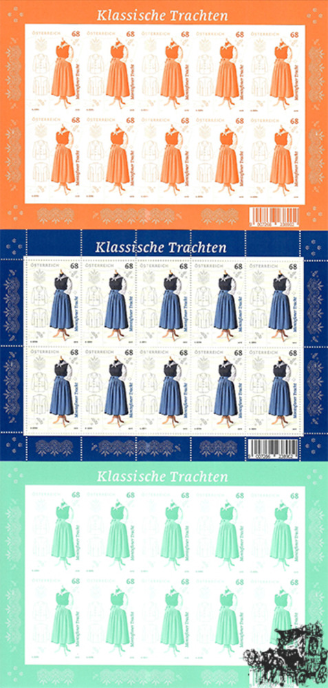Montafoner Tracht, Kleinbogen.Edition ** mit Klbg und Farbdrucken in orange und grün