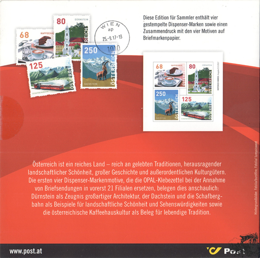 Österreich 2017 - Dispenser-Marken, 1. Serie - Folder - selten! Österreich 2017 - Dispenser-Marken, 1. Serie - Folder - selten!