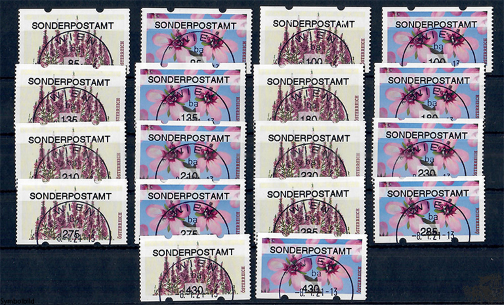 Österreich 2021 Automatenmarken o - SONDERPOSTAMT, Serie, 18 Werte, € 0,85 - €4,30