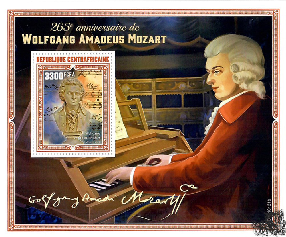 Zentralafrika ** 2021 - 265. Geburtstag W. A. Mozart Block