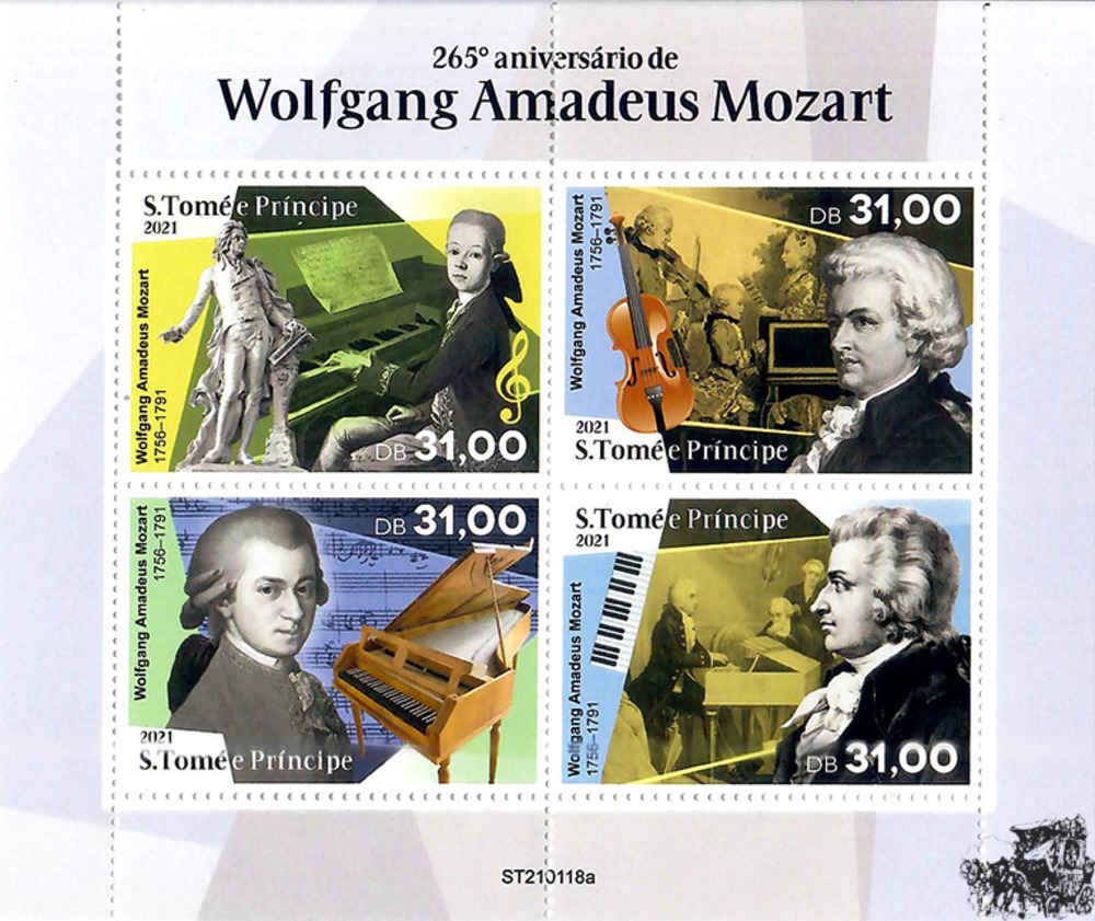 São Tomé und Príncipe ** 2021 - 265. Geburtstag W. A. Mozart Block