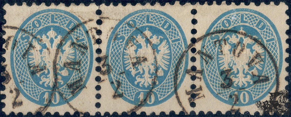 3 x 10 Soldi 1864 o, waagrechter Dreierstreifen - Lombardei Venetien
