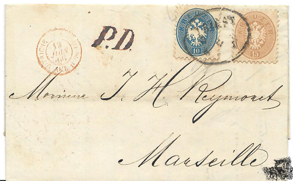 Österreich Brf. 1866, 10/15 Kreuzer 1864, 