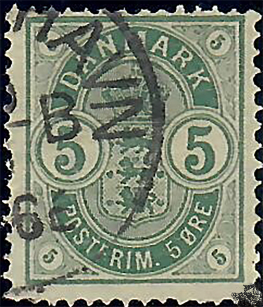 Dänemark o 1882 - Freimarken: Wappen im Oval, kleine Eckziffern - 5 Ore