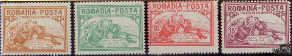 Rumänien * 1906, 3-15 Bani, 4 Werte Wohlfahrtsmarken Königin Elisabeth als Krankenpflegerin Rumänien * 1906, 3-15 Bani, 4 Werte Wohlfahrtsmarken Königin Elisabeth als Krankenpflegerin