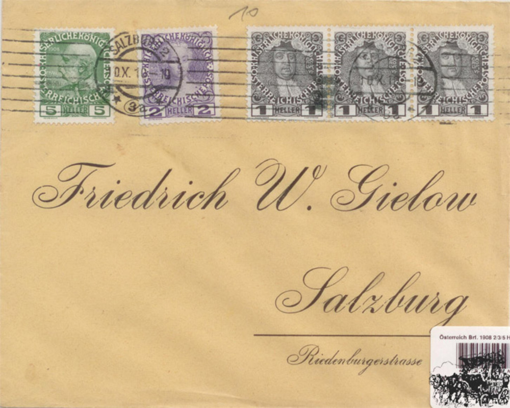 Österreich Brf. 1908, 2/3/5 Heller Freimarken Jubiläumsausgabe 1908 MiF Österreich Brf. 1908, 2/3/5 Heller Freimarken Jubiläumsausgabe 1908 MiF