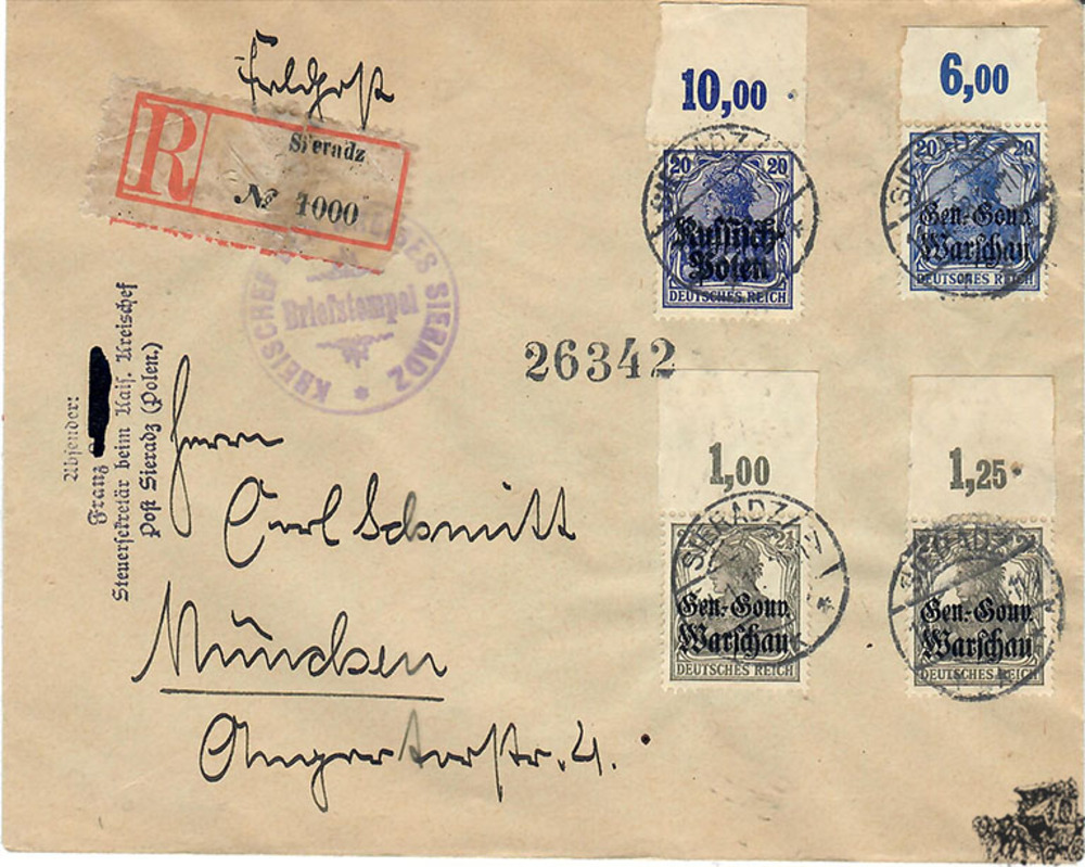 R-Brief 1918, Nr. 4 mit Aufdruck “Russisch Polen“ und Nr. 6/13 mit Aufdruck “Generalgouvernement Warschau“