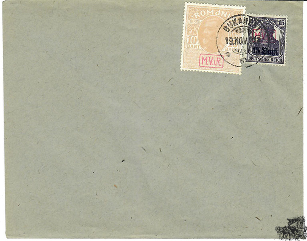 Brief 1917, Nr. 1 und Kriegssteuermarke Nr. 7 mit Aufdruck “M.V.i.R.“
