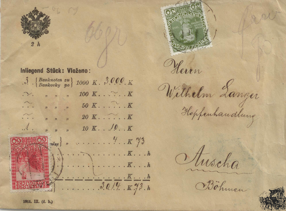 Österreich Wertbrief 1912, 30 und 60 Heller Jubiläumsausgabe Kaiser Franz Joseph MiF
