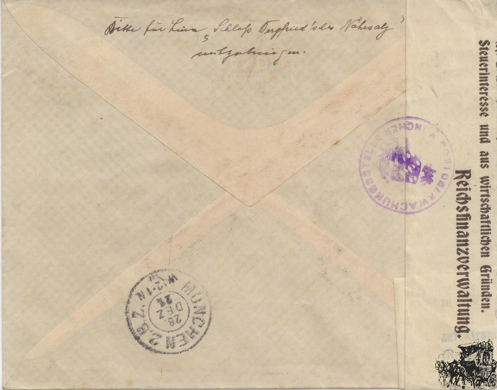 Deutsch-Österreich R-Brief 1921, 5 Kronen Parlament MeF, Zensur, Auslandsbrief