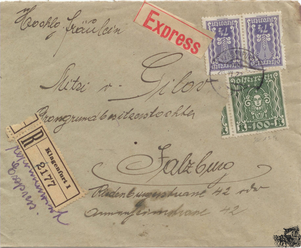 Republik Österreich R-Brief 1922