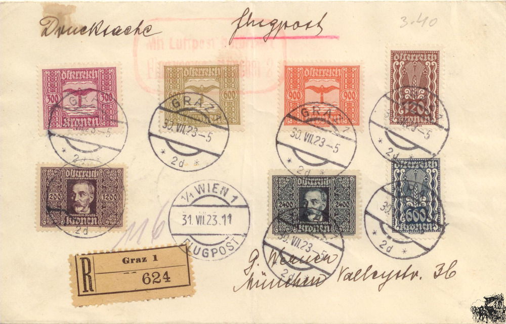Republik Österreich R-Brief 1923 Flugpost Republik Österreich R-Brief 1923 Flugpost