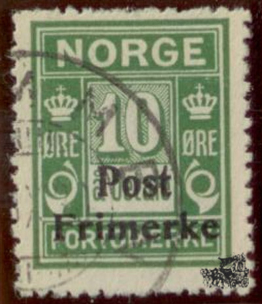 Norwegen o 1929 - Portomarken mit Aufdruck “Postfrimerke“ bzw. “POST“, 10 Öre Norwegen o 1929 - Portomarken mit Aufdruck “Postfrimerke“ bzw. “POST“, 10 Öre
