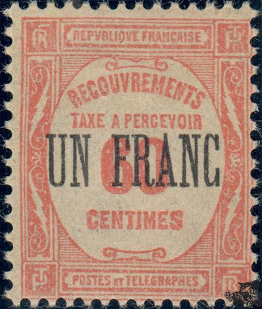 Frankreich Portomarke * 1931 - 1 Franc auf 60 Centimes - Postauftragsmarke mit Aufdruck des neuen Wertes