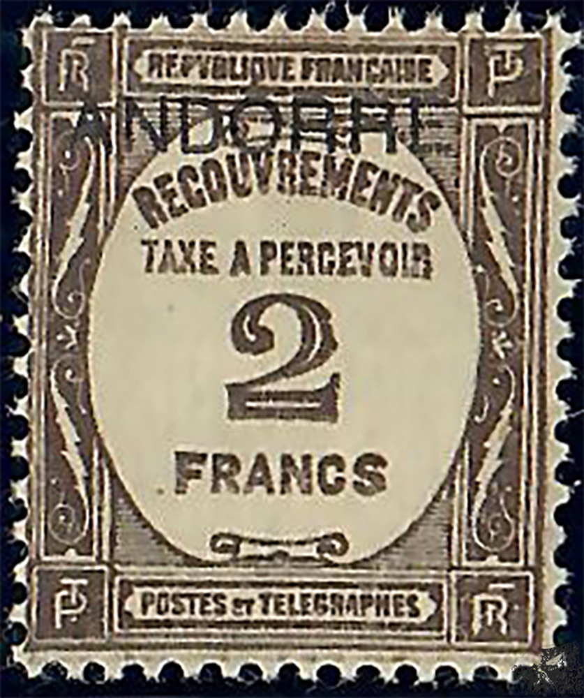 Andorra (französisch) * 1932 -  Postauftrags-Portomarke mit Aufdruck ANDORRE - 2 Franc