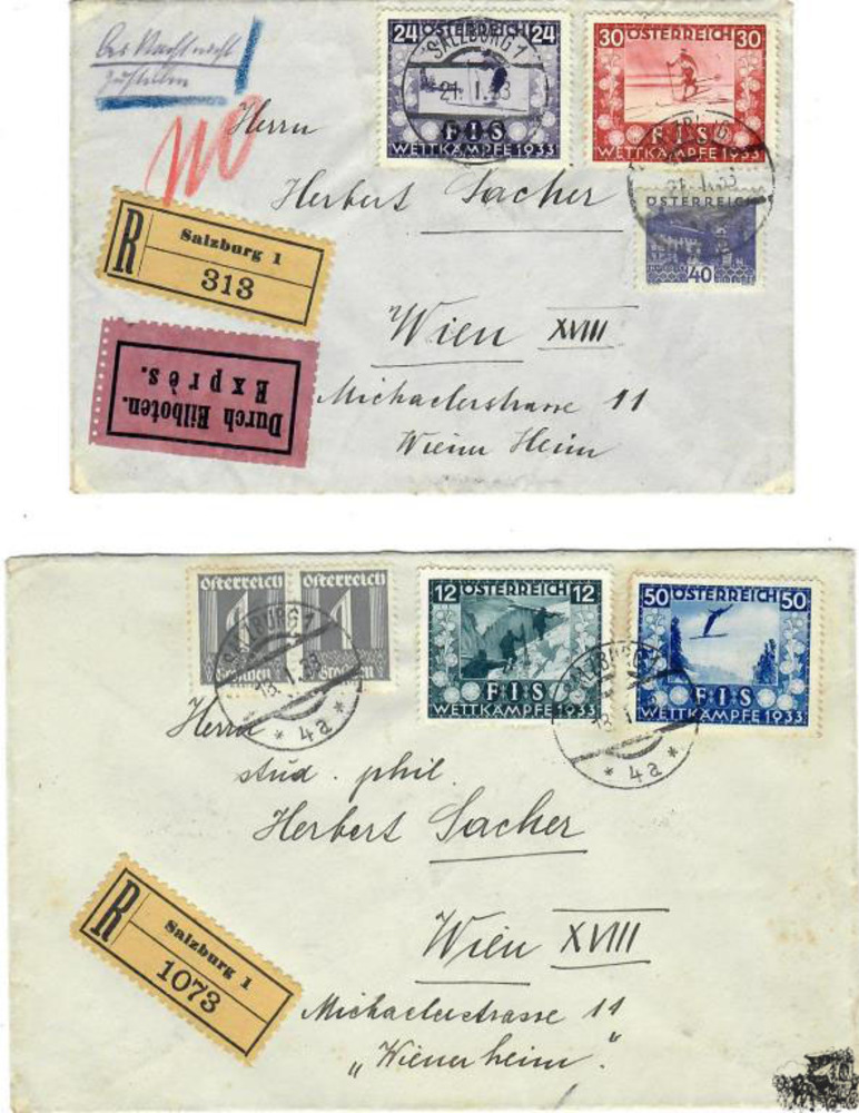 Österreich 1933, 2 RECO-Satzbriefe, FIS I,