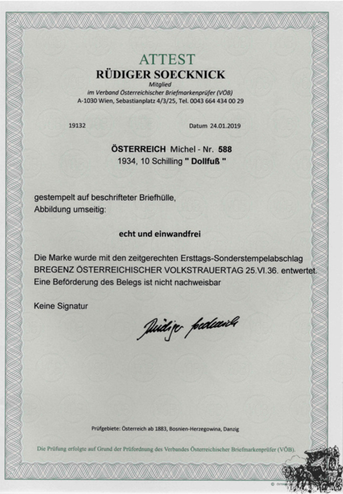 Österreich 1936 FDC, S 10,00 - Dollfuß Österreich 1936 FDC, S 10,00 - Dollfuß