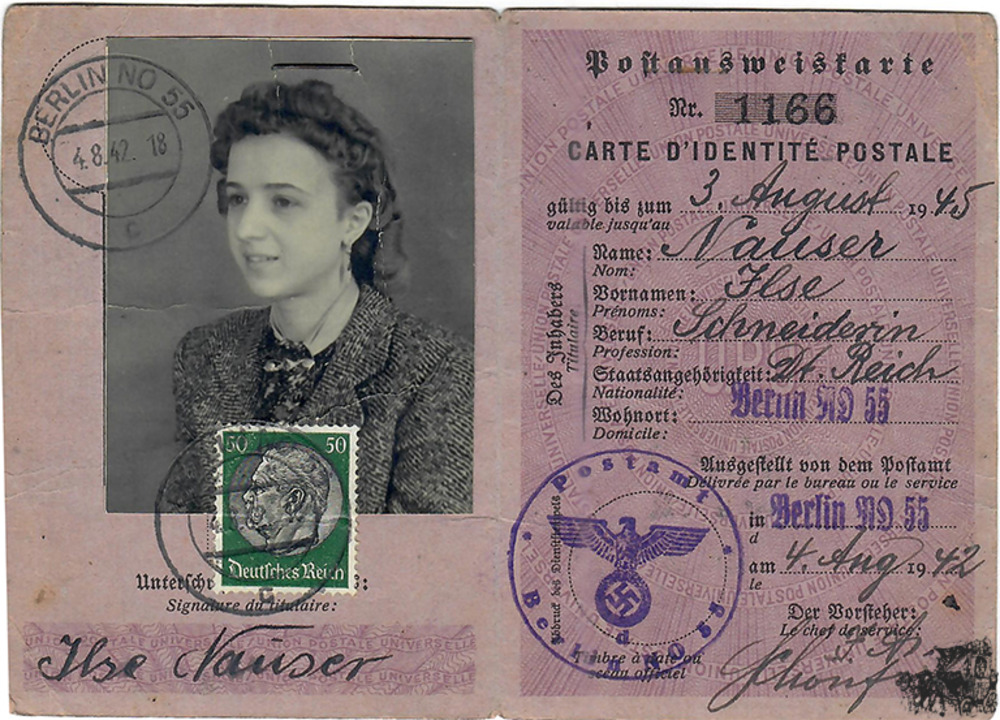 3. Reich 50 Pfennig Hindenburg-Medaillon Einzelfrankatur Postausweiskarte Berlin 1942 3. Reich 50 Pfennig Hindenburg-Medaillon Einzelfrankatur Postausweiskarte Berlin 1942