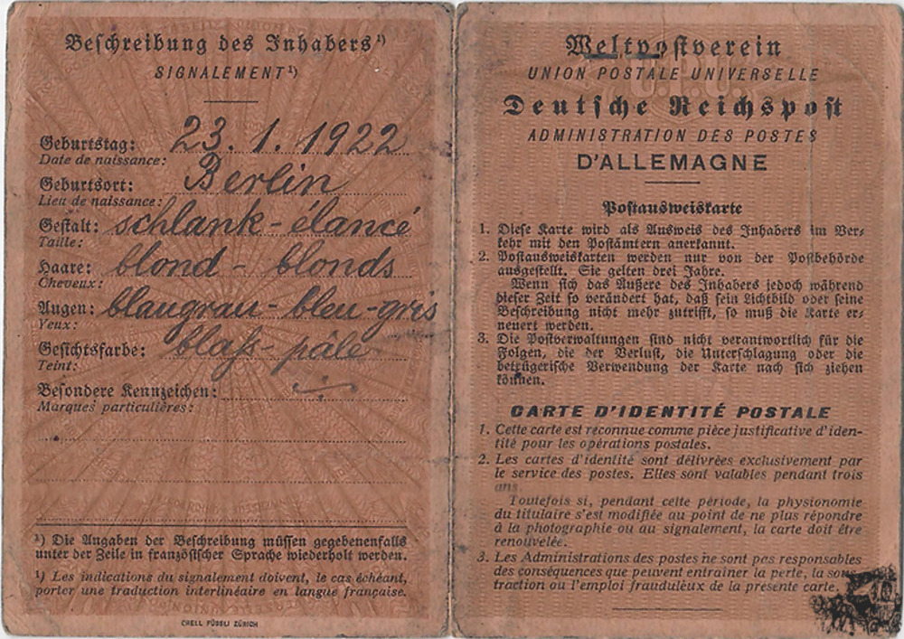 3. Reich 50 Pfennig Hindenburg-Medaillon Einzelfrankatur Postausweiskarte Berlin 1942 3. Reich 50 Pfennig Hindenburg-Medaillon Einzelfrankatur Postausweiskarte Berlin 1942