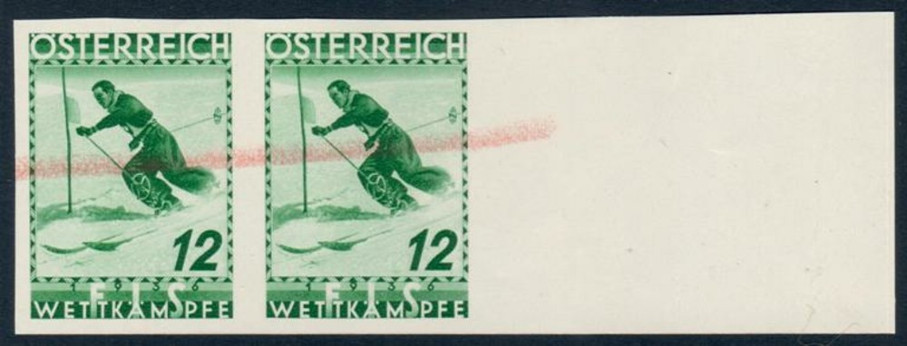 Österreich (*) 1936, 12 Groschen FIS II Innsbruck, Ungezähnter Probedruck, KURZBEFUND Österreich (*) 1936, 12 Groschen FIS II Innsbruck, Ungezähnter Probedruck, KURZBEFUND