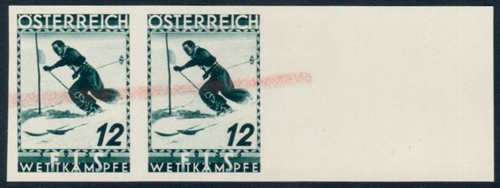 Österreich (*) 1936, 12 Groschen FIS II Innsbruck, Ungezähnter Probedruck, KURZBEFUND