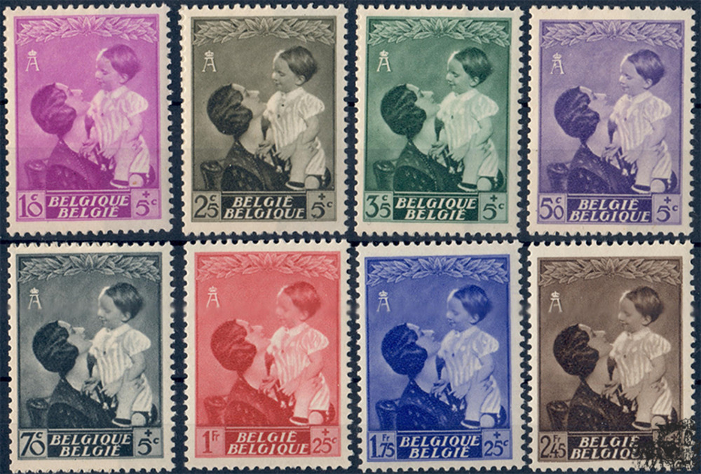 Belgien ** 1937 - Königin-Astrid-Erinnerungsfonds - 10+5 Centimes bis 2.45+1.55 Franc