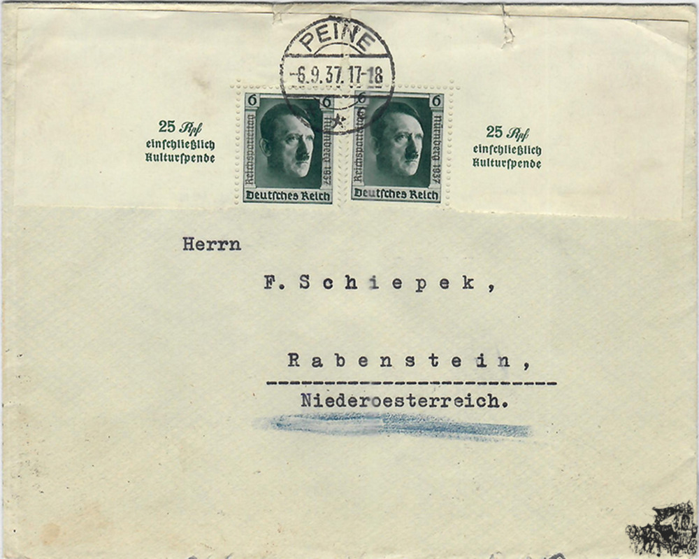 3. Reich Blockmarken Reichsparteitag Nürnberg Kopfbild Adolf Hitler Mehrfachfrankatur 1937
