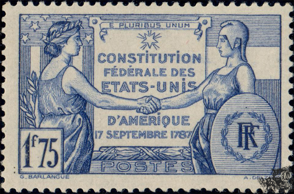 Frankreich ** 1937 - 1,75 Franc - 150 Jahre Verfassung der Vereinigten Staaten von Amerika