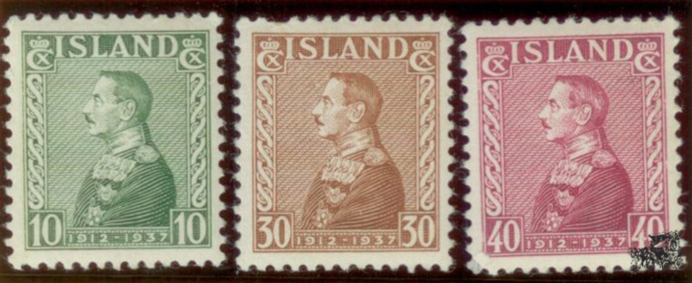 Island * 1937 - 25 Jahre Regentschaft von König Christian X, 10 - 40 Aur Island * 1937 - 25 Jahre Regentschaft von König Christian X, 10 - 40 Aur