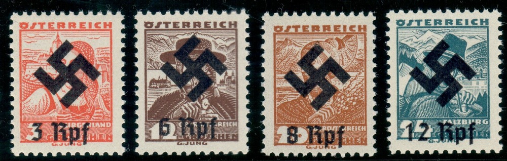 Österreich** 1938, 3 - 24 Rpf., Aufdruck Hakenkreuz auf Volkstrachten, verbotene Ausgabe
