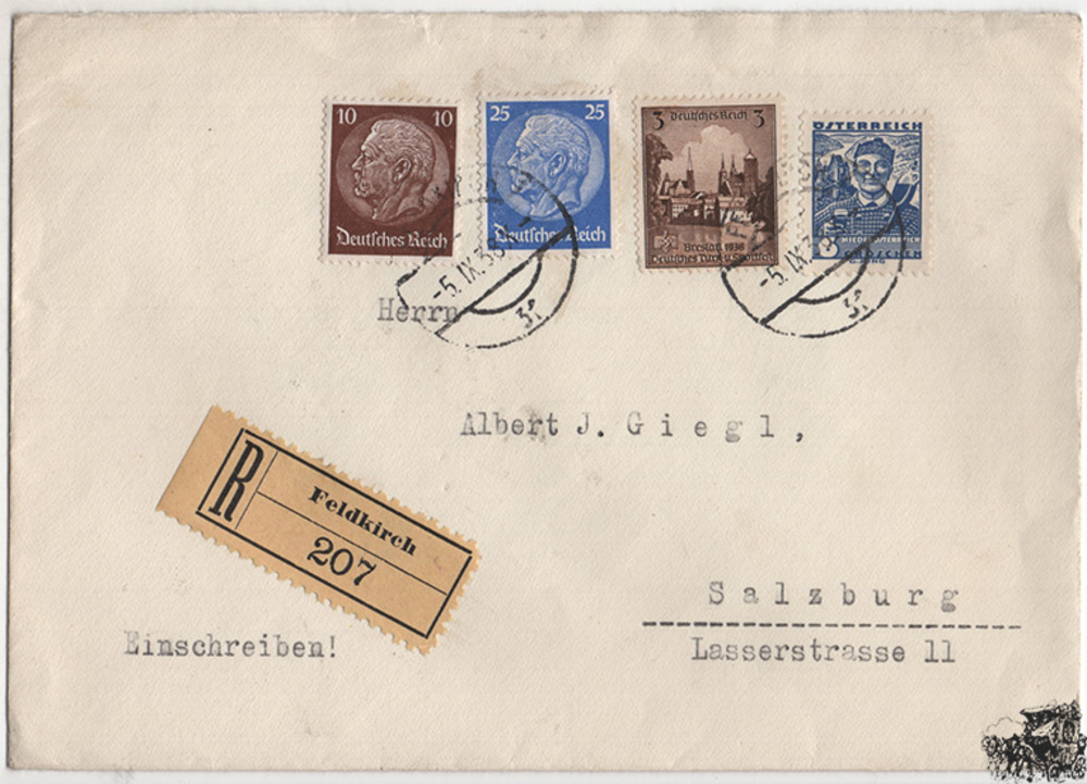 Österreich 3. Reich Ostmark - Nr. 571, 665, 518, 522 1. Rep. / 3. Reich Mischfrankatur