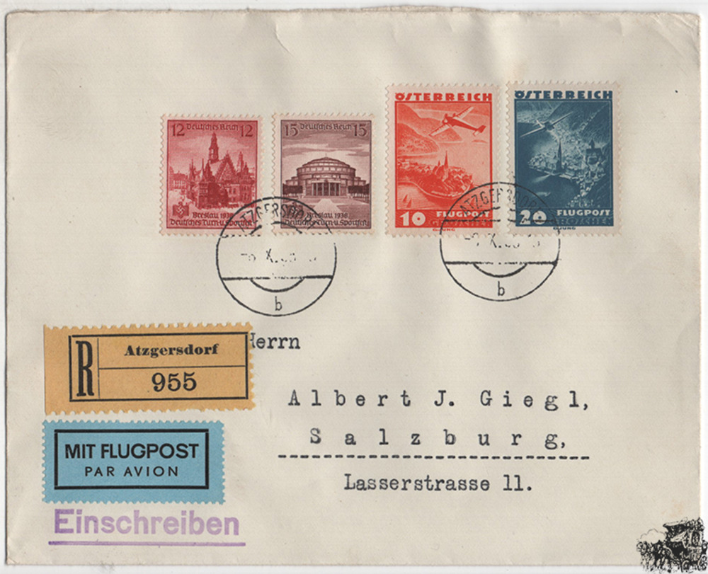 Österreich 3. Reich Ostmark - Nr. 599, 601, 667, 668 1. Republik / 3. Reich Mischfrankatur Österreich 3. Reich Ostmark - Nr. 599, 601, 667, 668 1. Republik / 3. Reich Mischfrankatur