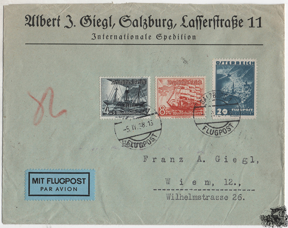 Österreich 3. Reich Ostmark - Nr. 601, 652, 655 1. Rep. / 3. Reich Mischfrankatur Österreich 3. Reich Ostmark - Nr. 601, 652, 655 1. Rep. / 3. Reich Mischfrankatur
