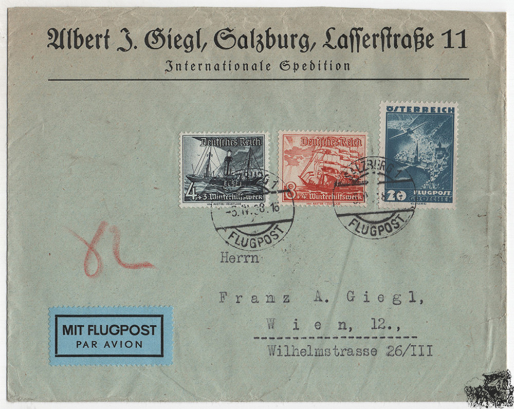 Österreich 3. Reich Ostmark - Nr. 601, 652, 655 1. Rep. / 3. Reich Mischfrankatur