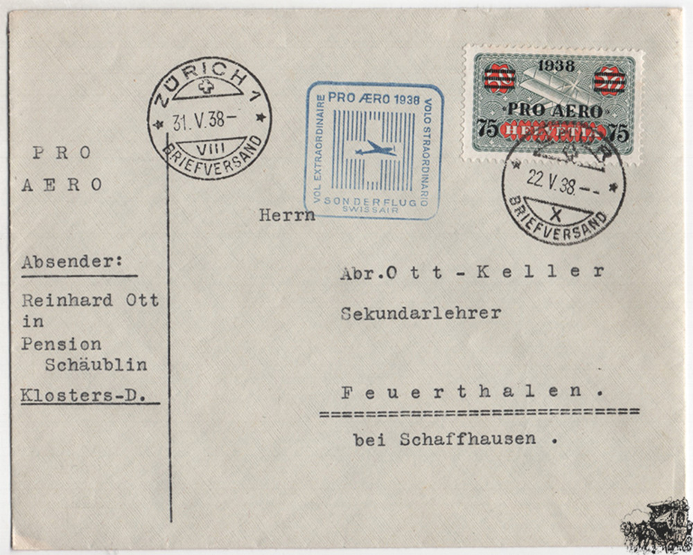 Schweiz - Nr. 332 Einzelfrankatur FDC Ersttag 1938 Schweiz - Nr. 332 Einzelfrankatur FDC Ersttag 1938