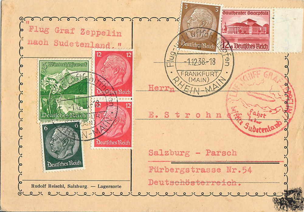 Deutschland Zeppelinpost - Karte, “Fahrt in das befreite Sudetenland“  1938