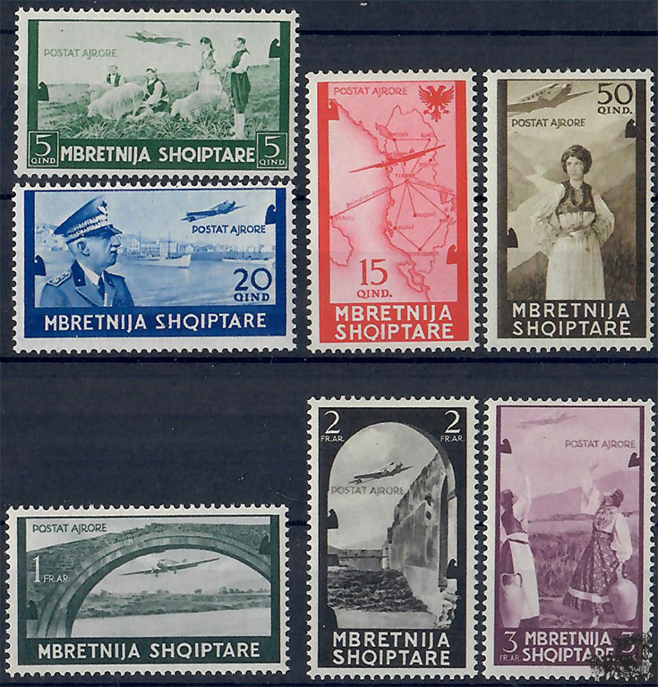Albanien 1940 * - Flugpostmarken - 5 Qind bis 3 Franga Ari