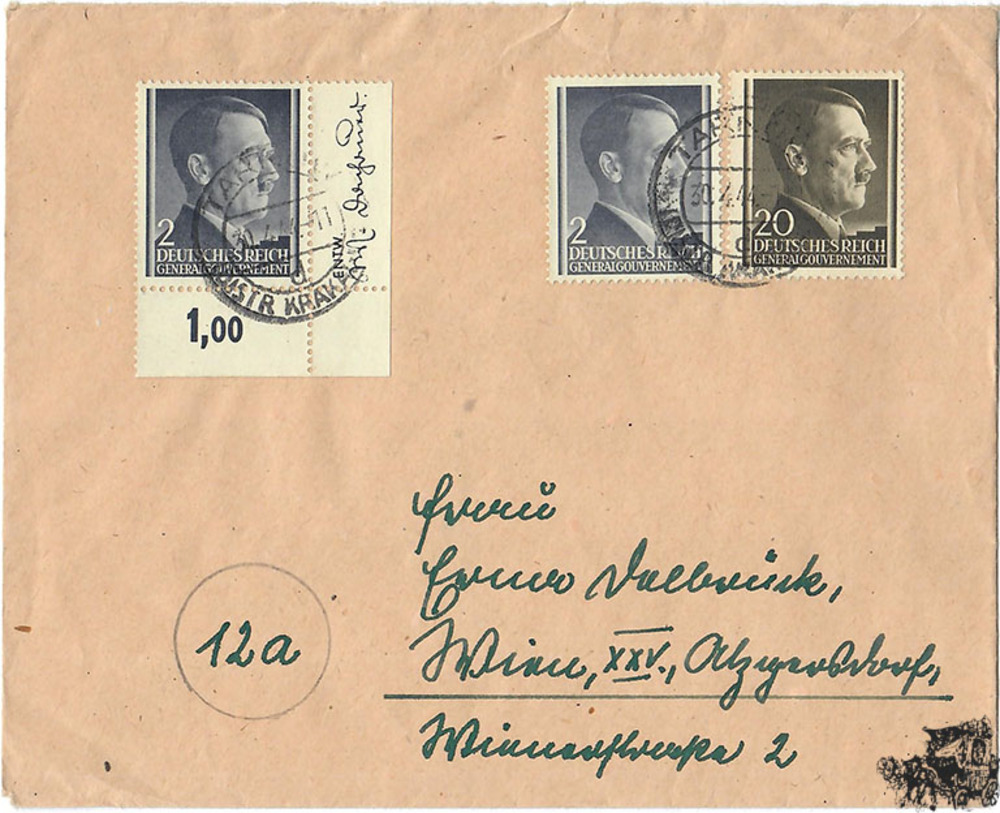 Generalgouvernement - 2 x 2 und 20 Gr. 1941 auf Einschreibebrief als Mischfrankatur