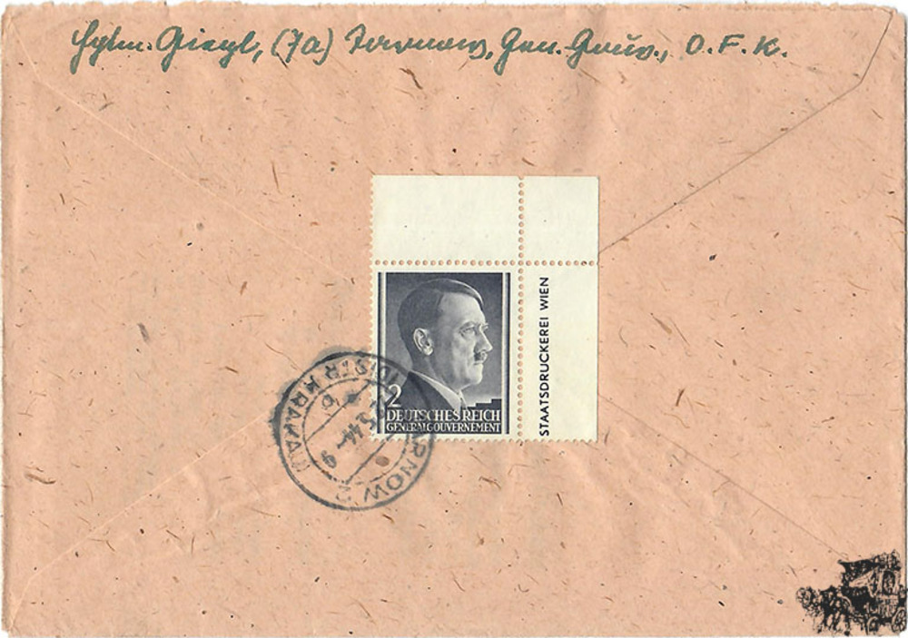 Generalgouvernement - 6, 20, 30 und 50 Gr. 1941 auf Einschreibebrief als Mischfrankatur mit Aloge