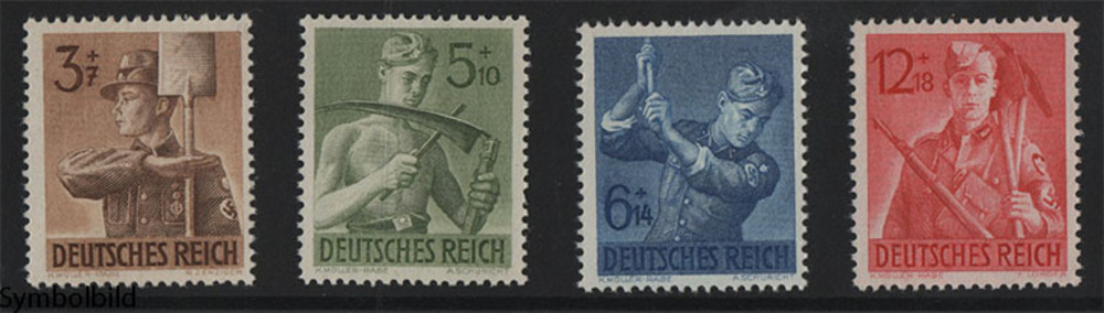 Deutschland o 1943 - 4 Werte zwischen 3+7 und 12+18 Pfg. “8 Jahre Reichsarbeitsdienst“