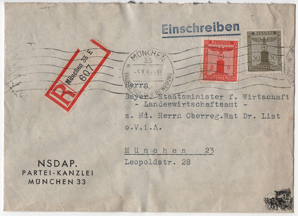 3. Reich 8 & 30 Pfennig Partei-Dienstmarken MiF