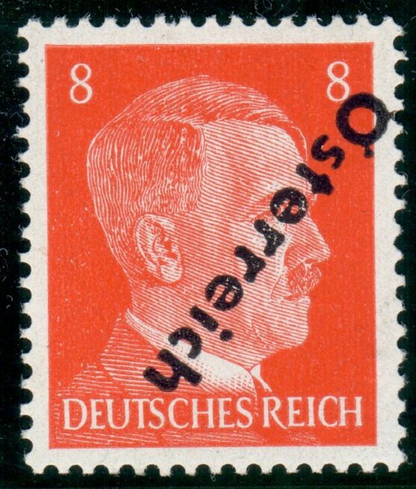 Österreich** 1945, 8 Pfennig Wiener Aushilfsausgabe, kopfstehender Aufdruck, geprüft Sturzeis
